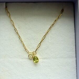 Monte Luna Gold Filled Necklace Peridot & CZ Charm Paperclip Chain